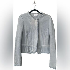 Anthropologie Upcycled Fringe Blazer Jacket Artsy Blue Art To Wear Boxy Small